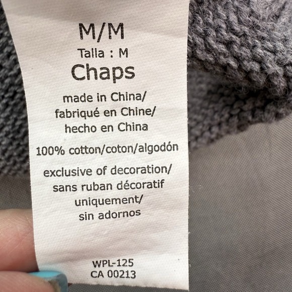 Chaps‎ Sweater Men's Medium Gray Red Henley Heavy Knit Holiday Fair Isle Nordic - Picture 10 of 11